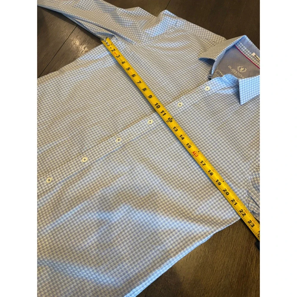 Bugatchi Uomo Men's Shaped Fit Dress Shirt Blue White Pattern Long Sleeve‎ Large - Picture 8 of 8